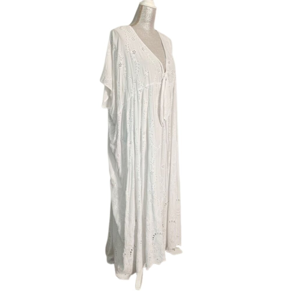 YOUNG FABULOUS AND BROKE White Eyelet Maxi Beach Cover Up Dress SMALL - Picture 11 of 15